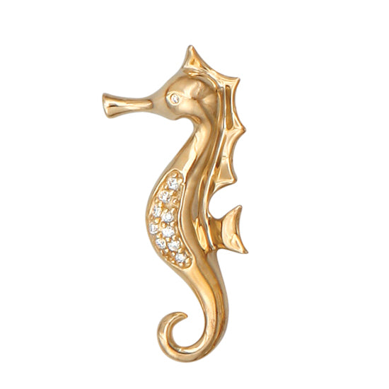 14Kt Yellow Gold Seahorse Pendant with .08TW of Diamonds by Alamea