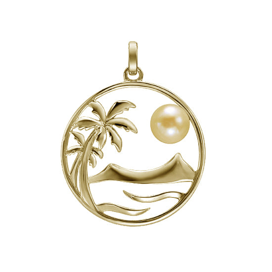 Palm Trees and Sun Pendant, 14Kt
