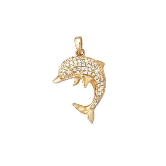 Dolphin Pendant with Diamonds, 14Kt