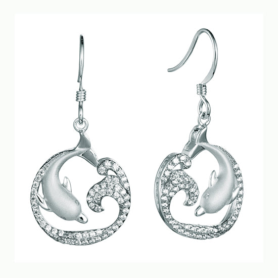 Sterling Dolphin and Wave Earrings