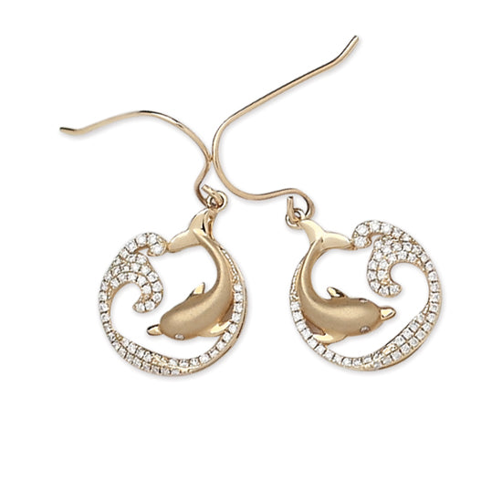 Dolphin in Diamond Wave Earrings
