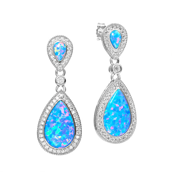 Hammered finish Heart Opal Earrings (SM30)