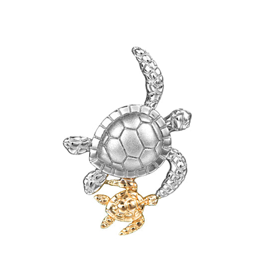 Mother &amp; Baby Turtles, Sterling and 14Kt