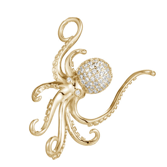 14Kt Octopus Pendant highlighted with .60TW of Diamonds. Show off your favorite eight legged sea creature with this dazzling piece.