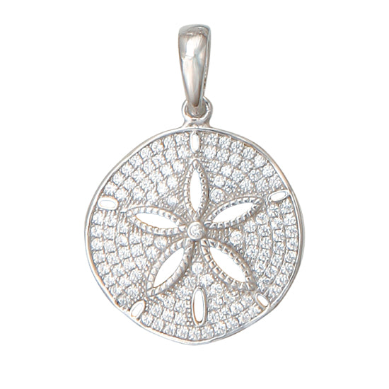 Sterling Silver Sanddollar Pendant with Cubic Zirconia.