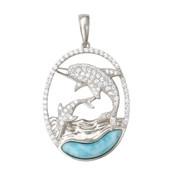 Dolphin Pendant, Sterling &amp; Larimar