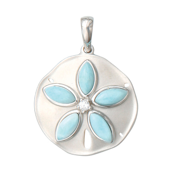Sterling Silver and Larimar Sanddollar Pendant