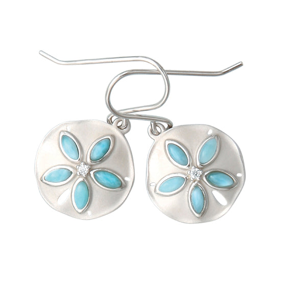 Sterling Silver and Larimar Sanddollar Earrings with CZs  