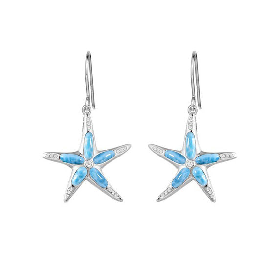 Starfish Earrings, Sterling &amp; Larimar