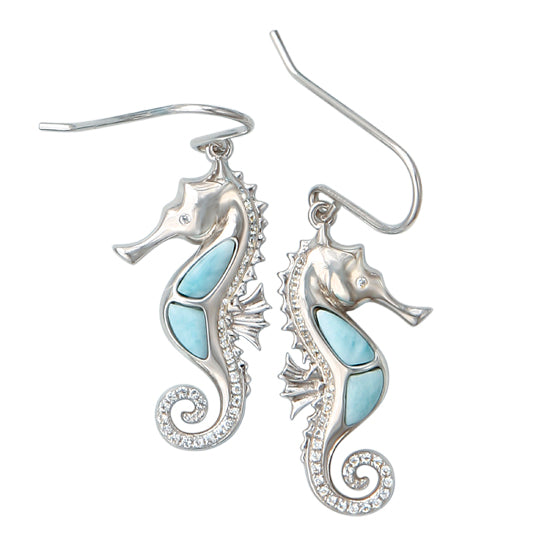 Seahorse Earrings, Sterling &amp; Larimar