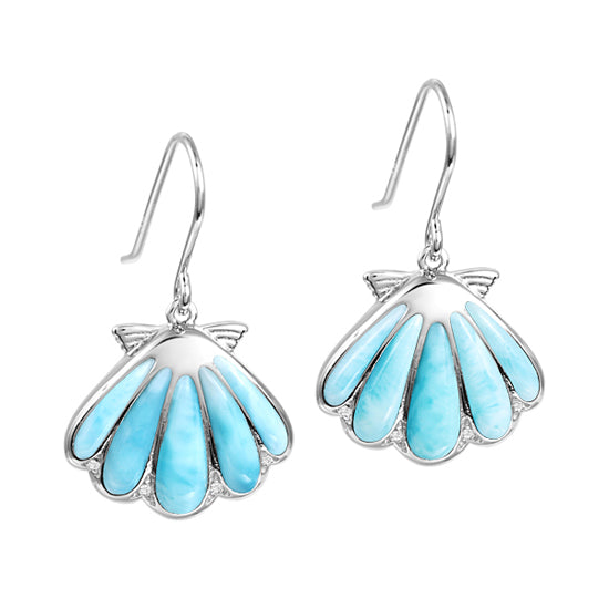 Scallop Shell Earrings, Sterling and Larimar