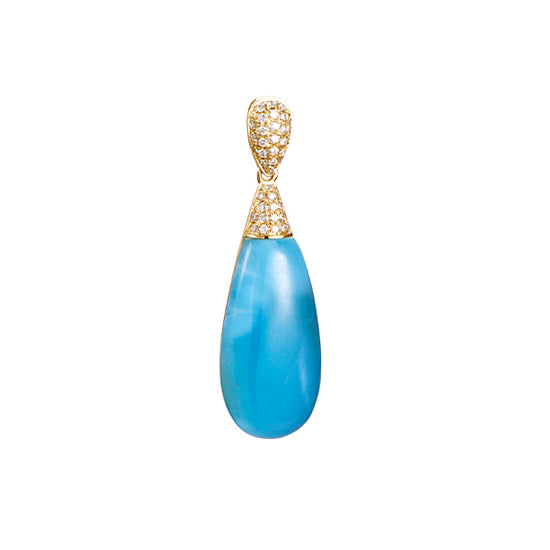 14Kt Yellow Gold Larimar Drop Pendant with .21TW of Diamonds.