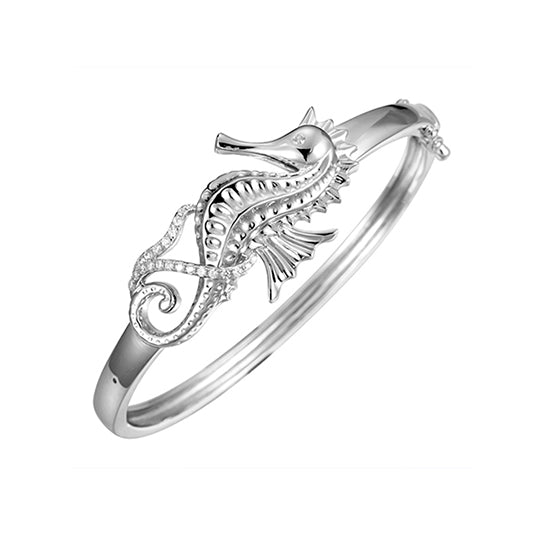 Sterling Seahorse Bangle Bracelet with CZ's by Alamea.