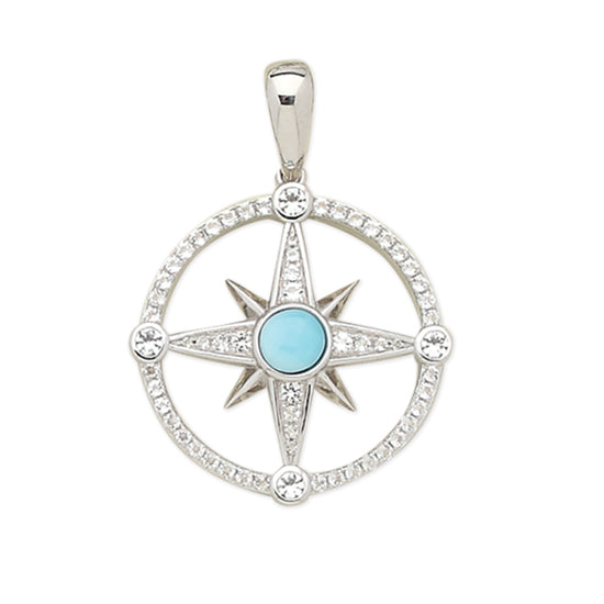 Compass Rose Pendant, Sterling and Larimar