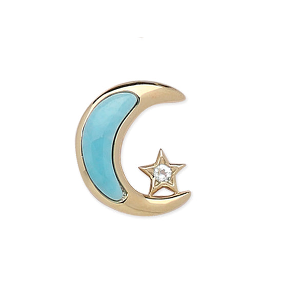 14Kt Gold Crescent Moon  and Star Pendant with Larimar .07ct Aquamarine by Alamea.