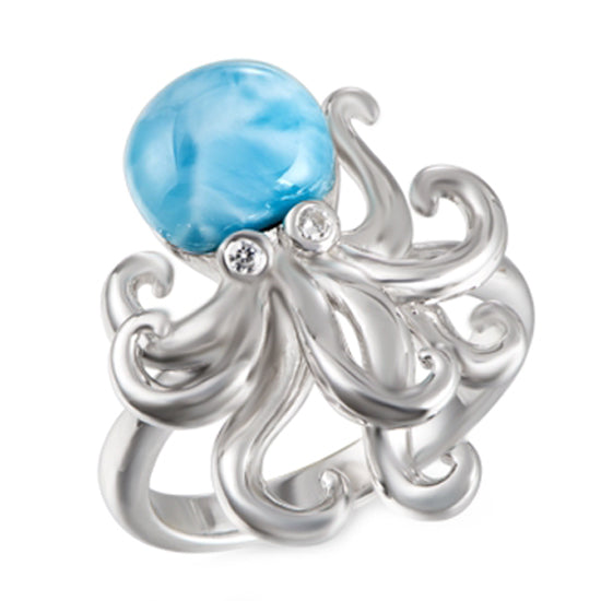 Octopus Ring, Sterling and Larimar