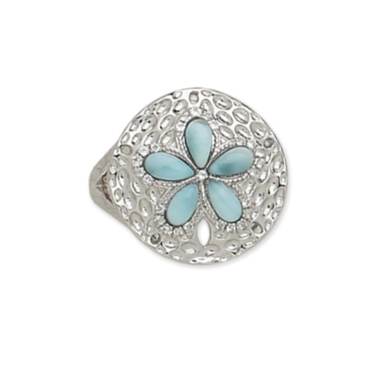 Sand Dollar Ring, Sterling and Larimar