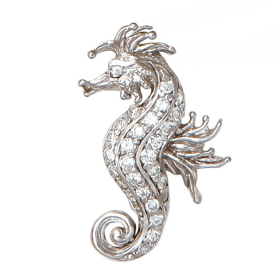 14Kt White Gold Seahorse Pendant with 1.30TW Diamonds  Dimensions:  1 3/8" High x 1" Wide