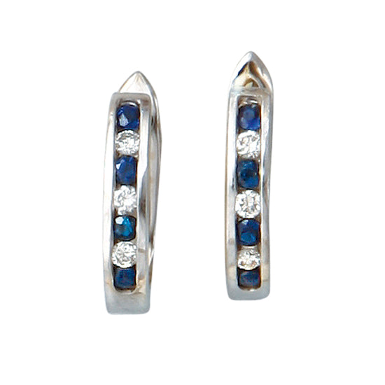 Sapphire and Diamond Hoop Earrings, 14Kt
