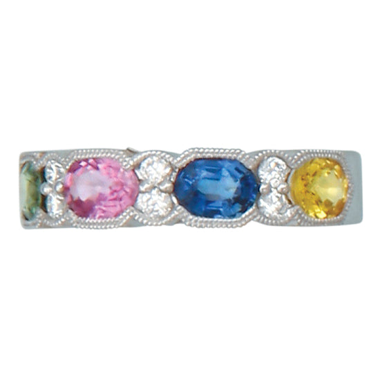Fancy Color sapphires and Diamonds Ring
