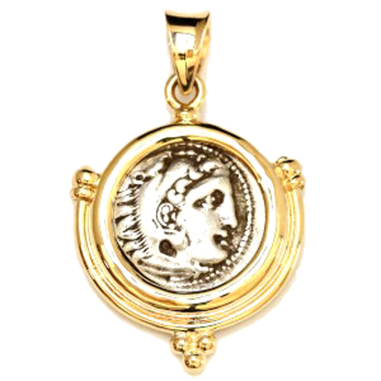 Ancient Alexander The Great Coin Pendant, 14Kt