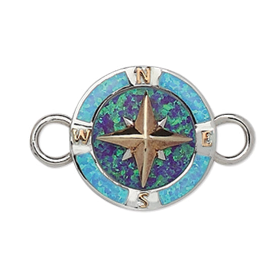 Compass Rose Bracelet Topper with Light Blue and Purple Opal by Kovel.   Made from 925 Rhodium Silver with Delicate 18Kt Gold Accent Plating.  Dimensions: 7/8&quot; Diameter