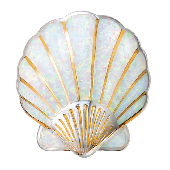 sterling lab created white opal scallop pendant