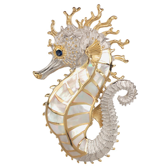 Extra Large Seahorse Pendant/Slide by Kovel.  Made from 925 Rhodium Silver with Delicate 18Kt Gold Accent Plating  Dimensions:  2 3/4" High, 1 3/4" Wide   