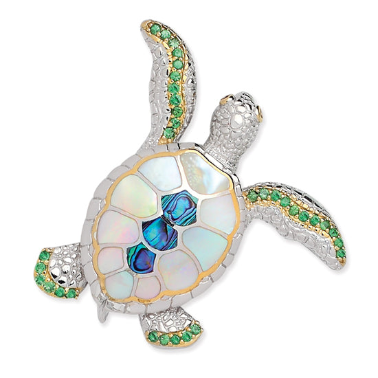 Sterling, 18kt , Motherof Pearl, Tsavorite and Abalone Turtle