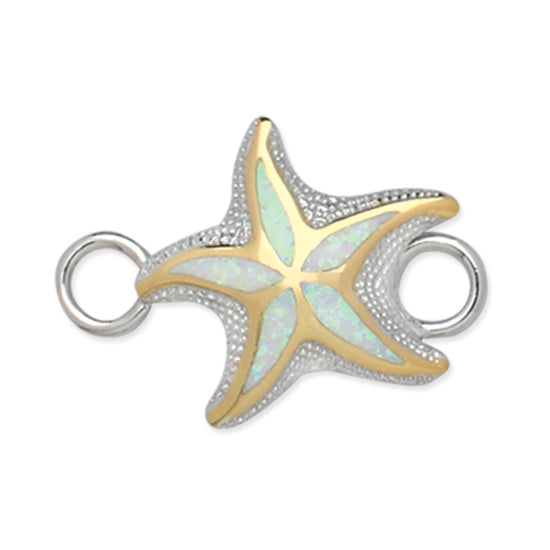 Starfish Bracelet Topper with Lab Created Opal by Kovel. Made from 925 Rhodium Silver with Delicate 18Kt Gold Accent Plating  Dimensions:  1&quot; High, 1 1/4&quot; Wide
