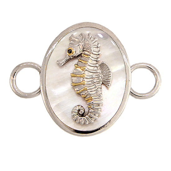 Mother-of-Pearl Seahorse Bracelet Topper by Kovel.   Made from 925 Rhodium Silver with Delicate 18Kt Gold Accent Plating  Dimensions:  3/4" High, 1 1/4" Wide
