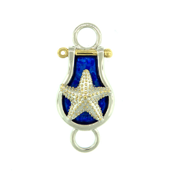  Rock out with a Starfish on a Shackle of Lab Created Pacific Blue Opal on your wrist! This awesome Kovel bracelet topper is crafted from 925 Rhodium Silver and delicately adorned with 18Kt Gold Accent Plating. Slip it on and show off--it&#39;s 5/8&quot; of sweet style.   