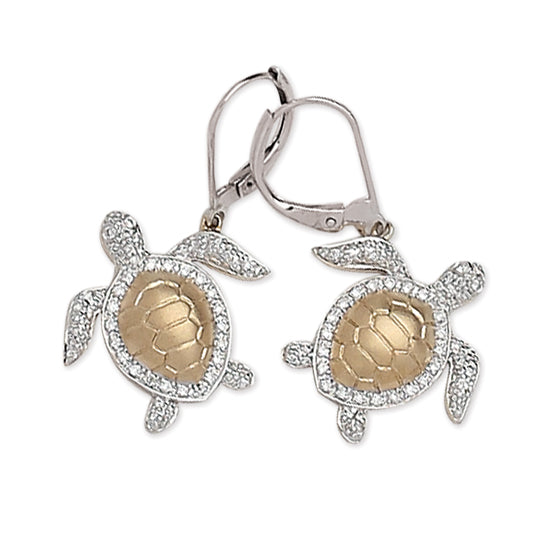 14Kt Turtle Leverback Earrings with Diamonds
