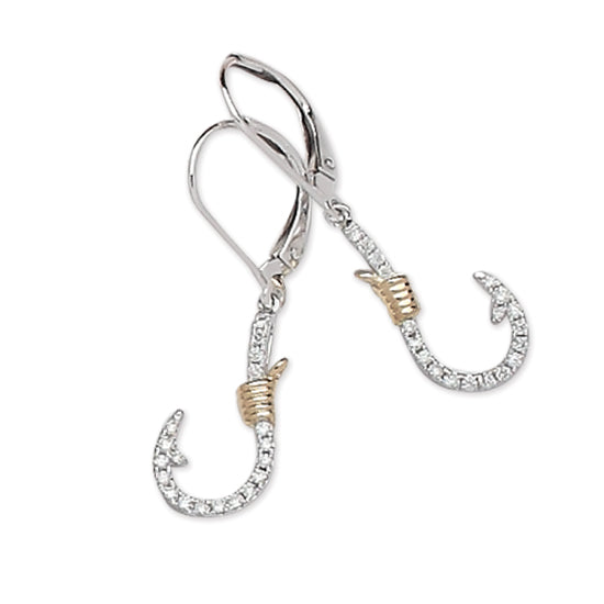 Diamond Fish Hook Leverback Earrings