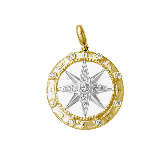 14Kt Yellow and White Gold Compass Rose Pendant with .18TW Diamonds.