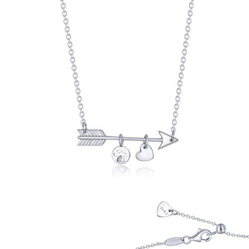 Sterling Arrow Necklace Sterling Silver Bonded with Platinum, Arrow with Charms Necklace by Lafonn. Adjustable 20" Chain $275