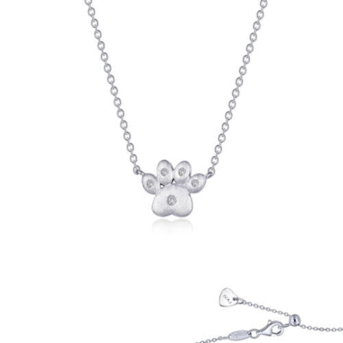 Sterling Paw Print Necklace - Sterling Silver Bonded with Platinum, Puffy Paw Print Necklace by Lafonn, Accented with .30TW Lafonn's Signature Lassaire Simulated Diamonds. Adjustable 20" Chain $195