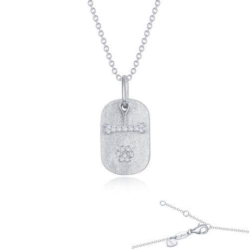 Sterling Paw Print Necklace - Sterling Silver Bonded with Platinum, Dog Tag Paw Print Necklace with Dog Bone Charm by Lafonn, Accented with Lafonn's Signature Lassaire Simulated Diamonds. Adjustable 20" Chain $250 