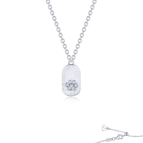 Sterling Paw Print Necklace - Sterling Silver Bonded with Platinum, Paw Print Dog Tag Necklace by Lafonn, Accented with Lafonn's Signature Lassaire Simulated Diamonds. Adjustable 20" Chain $175.00