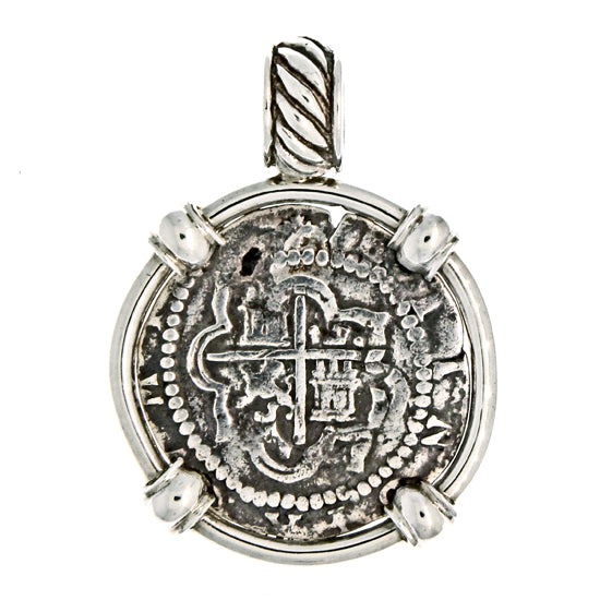 Spanish Silver Cob Coin Pendant - 1 Reale