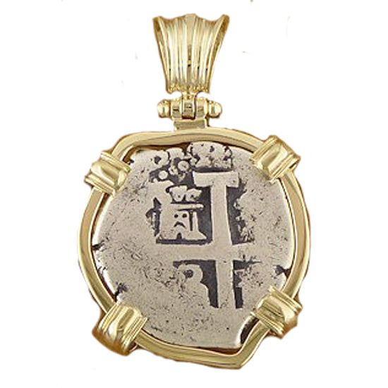 Spanish Silver Cob Coin Pendant- 2 Reales in 14Kt