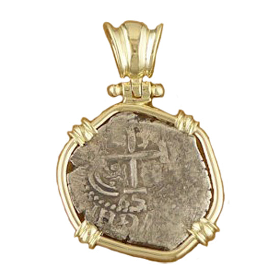 Spanish Silver Cob Coin Pendant - 1 Real in 14Kt