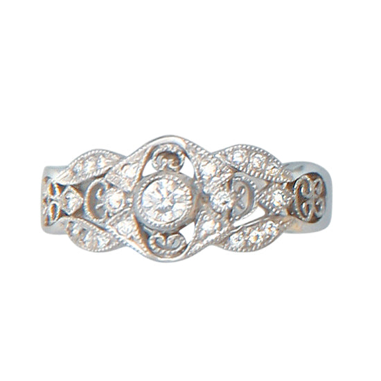14Kt White Gold Filigree Ring with .28TW Diamonds