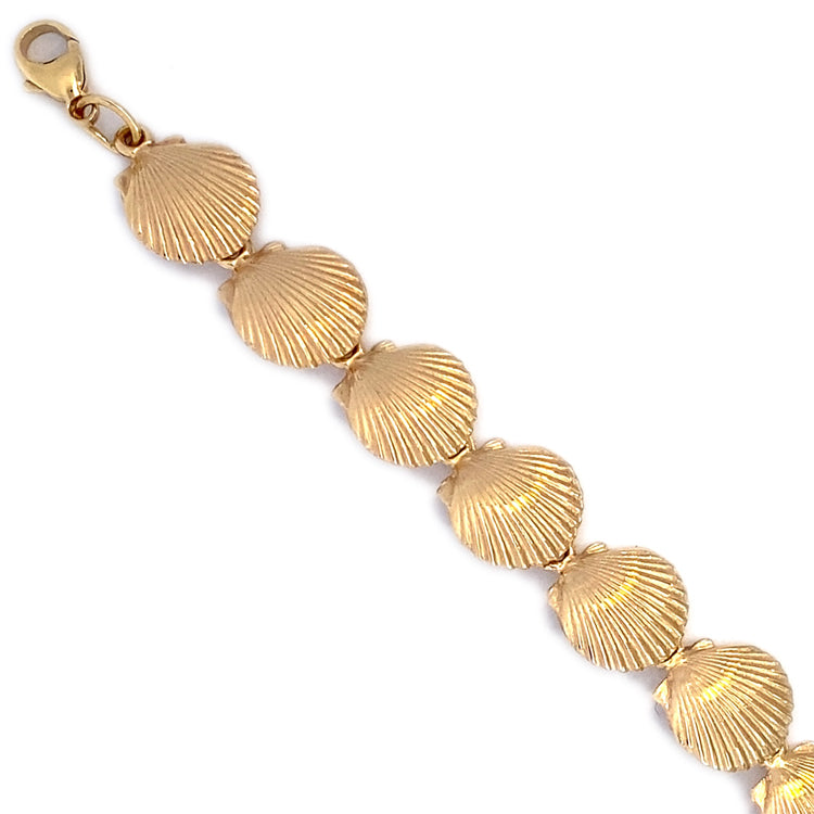 14Kt Yellow Gold Scallop Shell Bracelet  6.50&quot; long with Lobster claw clasp