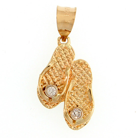 14Kt Yellow Gold Small Sanibel Island Double Flip Flop Pendant with .04TW Diamonds