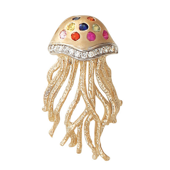 14Kt Yellow Gold Jellyfish Pendant with .45TW Fancy Color Sapphires and .15TW Diamonds  Dimensions:  1 1/4" H, 5/8" Wide