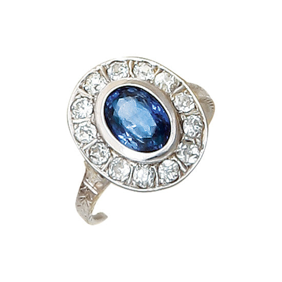 18Kt Art Deco Estate Sapphire and Diamond Ring