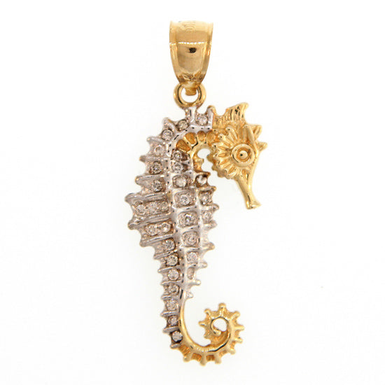 14Kt Yellow Gold Seahorse Pendant with .14TW Diamonds  Dimensions:  1&quot; High x 1/2&quot; Wide