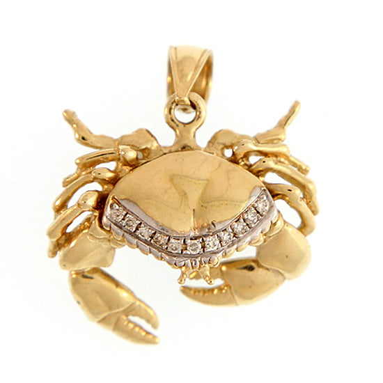14Kt Yellow Gold Crab Pendant with .07TW Diamonds  Dimensions:  5/8" High, 7/8" Wide