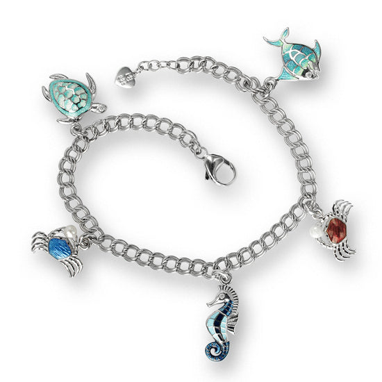 Sealife Charm Bracelet, Sterling and Enamel